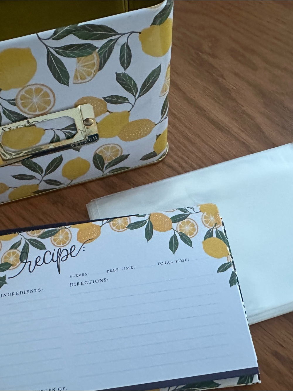 Vintage Inspired Lemon Print Recipe Cards and Tin Box Set - Yellow